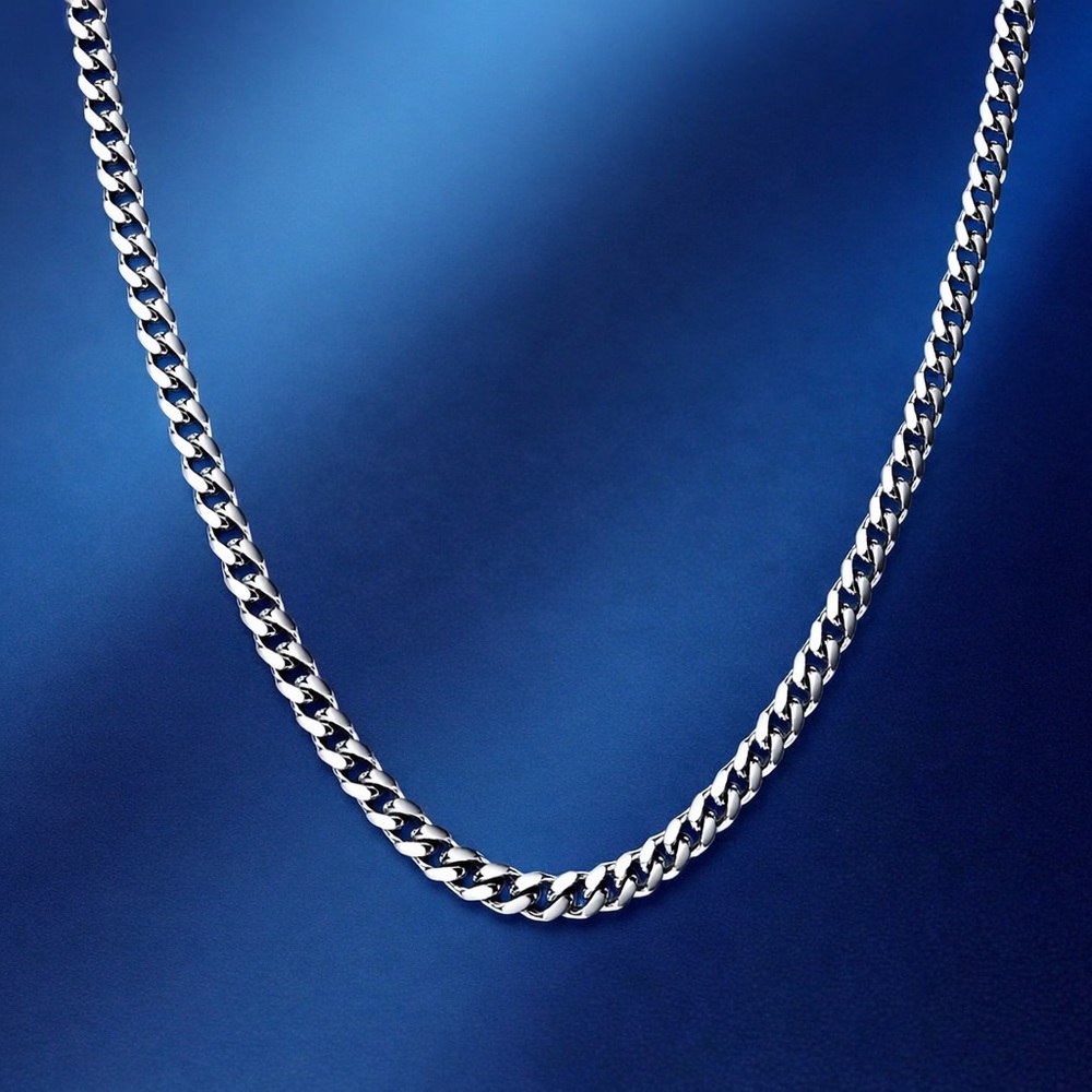 16" Cuban Link Chain 5mm White Gold Plated Stainless Steel for men and women